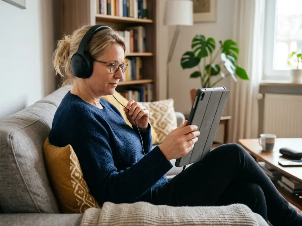 Hörtest online von zu Hause aus mit Kopfhörern und Tablet durchführen