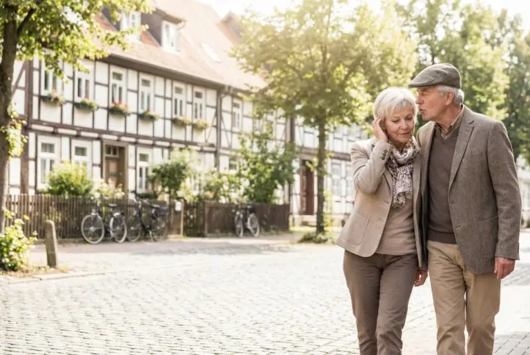 Älteres Paar erkennt gemeinsam erste Anzeichen von Hörproblemen